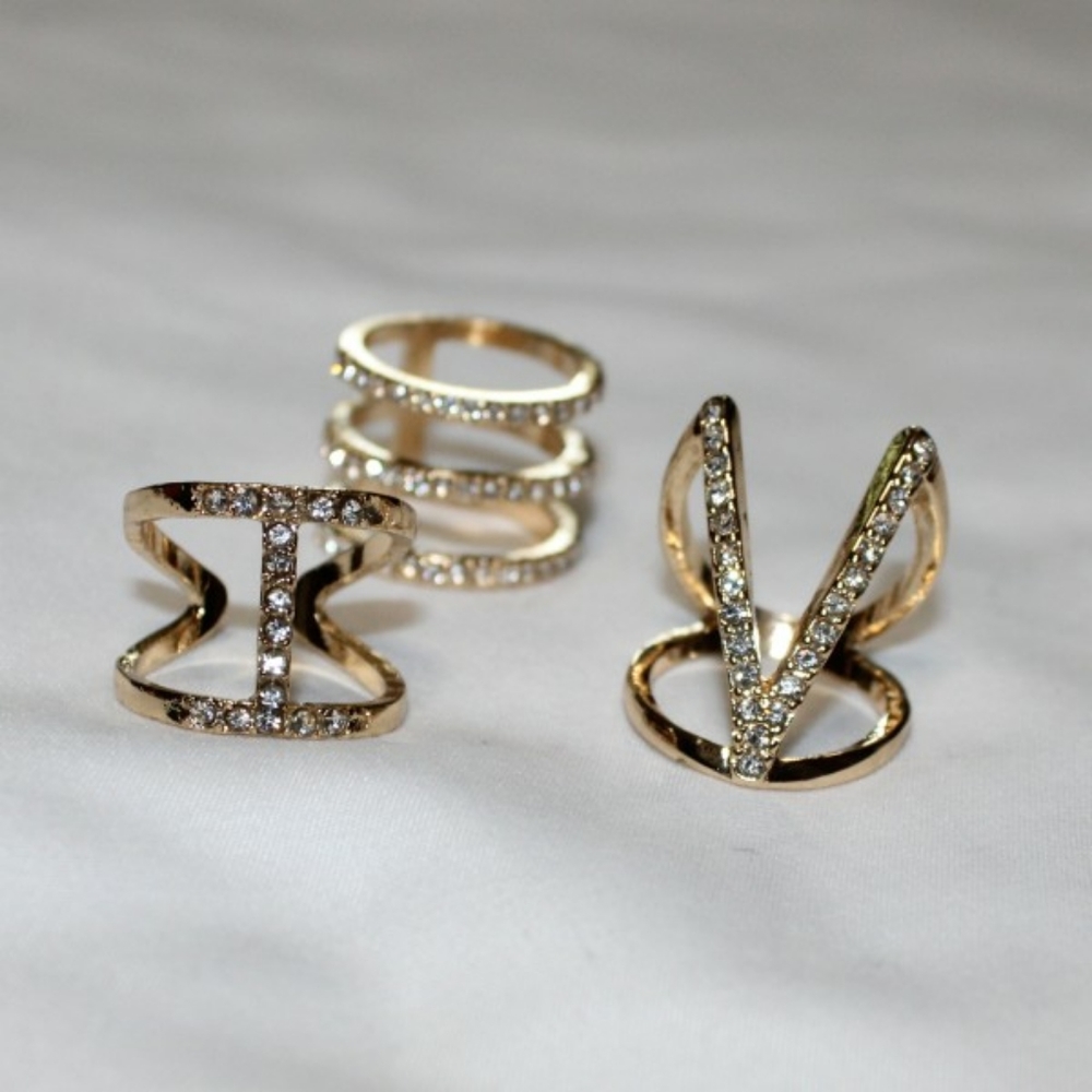 Forever 21 Pave Rhinestones Geometric Rings x3